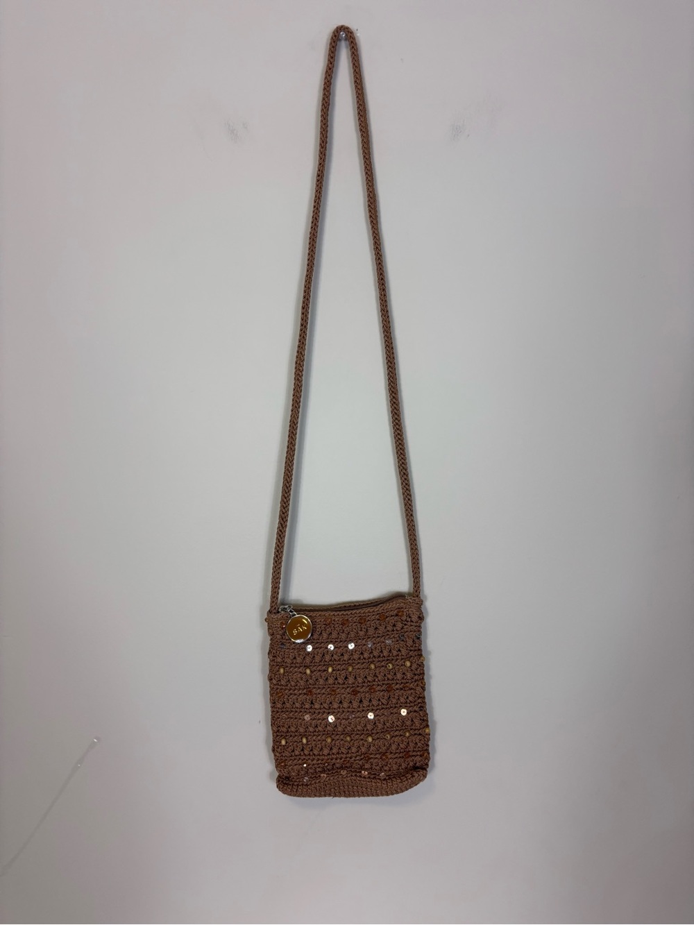 The Sak Brown Crochet Crossbody with Sequin Detail